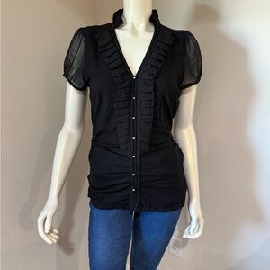 White House Black Market Black Ruffled Blouse